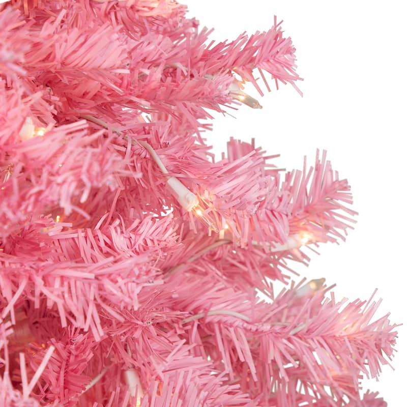 Pre-Lit Medium Pink Pine Artificial Christmas Tree - 4.5’ - Clear Lights