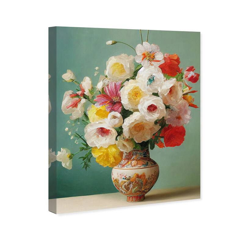 Wynwood Studio Canvas Floral and Botanical Delicate Spring Flowers Green and Cream White Traditional Wall Art Canvas Print