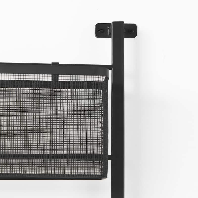 Macrinus Black Metal With Mesh Baskets Wall Mounted Shelving Unit - 23.4"W x 5.5"D x 38.6"H