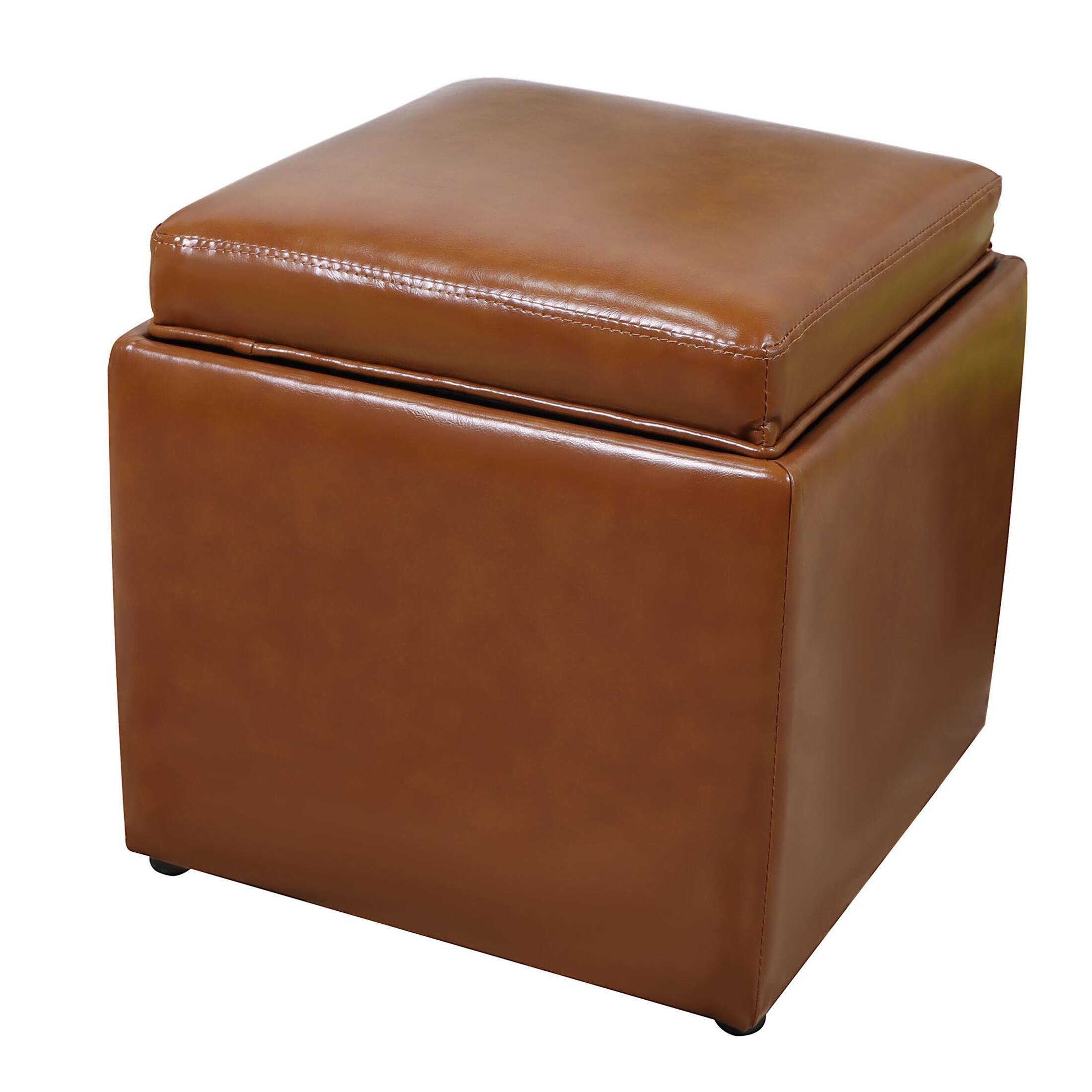 Footrest Stool Square Storage Ottoman Tray Faux Leather Upholstered