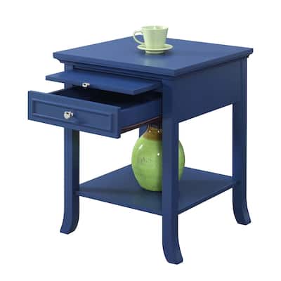 Wedge End Table with Shelf, Narrow Triangular Side Table with Beveled Edges, Tapered Legs and Space Saving Small Design - 18