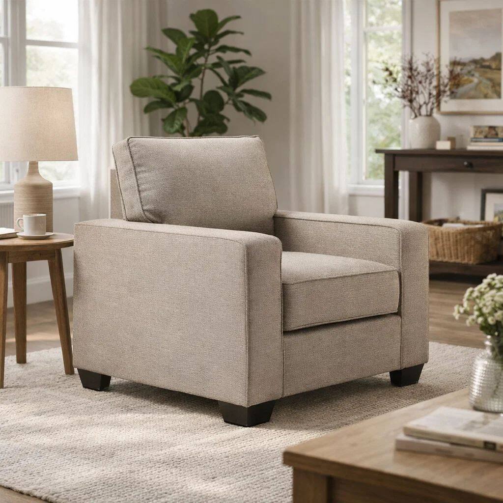 Qien Accent Armchair, Wide Track Arms, Modern Stone Gray Polyester