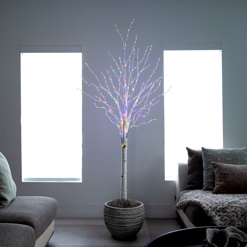 Pre-Lit Birch Artificial Christmas Tree - 6' - Color Changing LED Lights