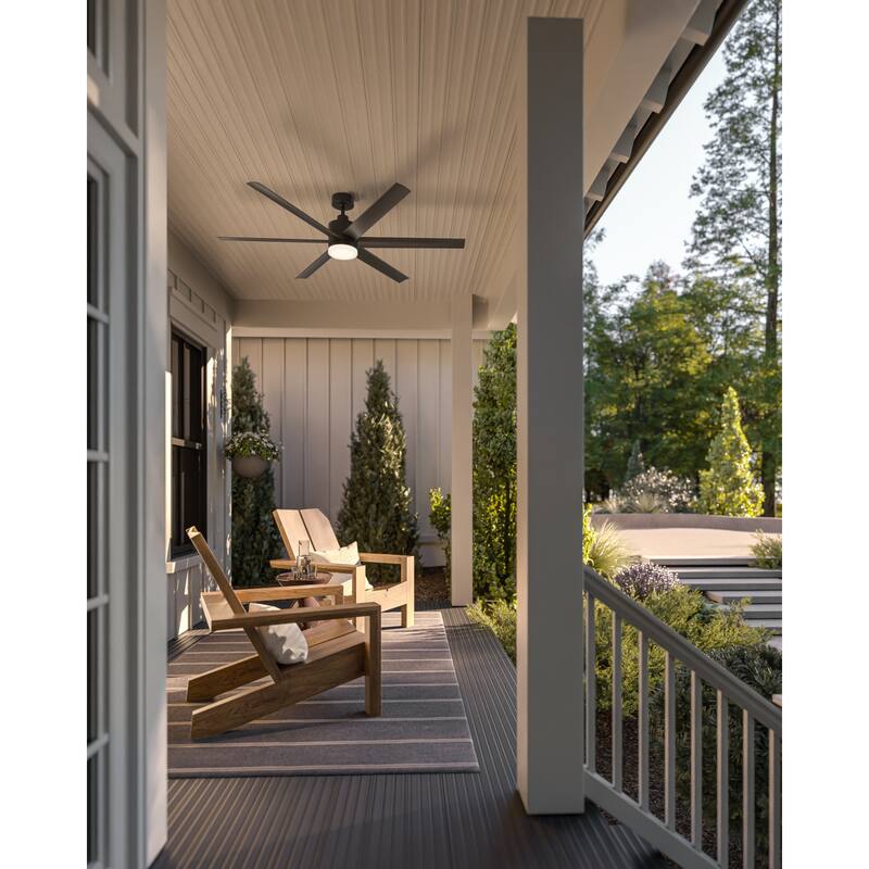 Kichler Lighting Loa 65 Inch Ceiling Fan with Satin Etch Cased Opal Glass in Satin Black with Black Blades