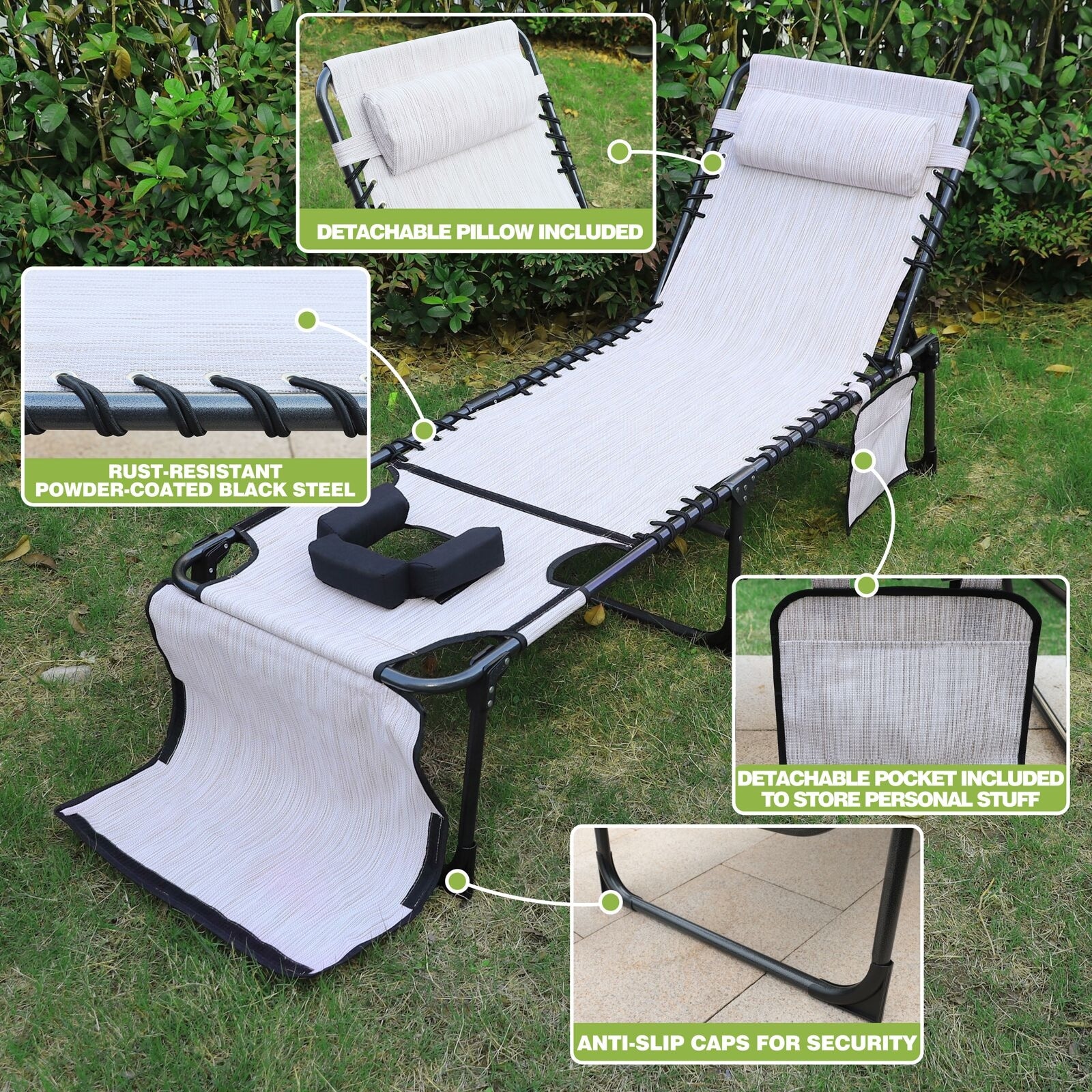 VEIKOUS Outdoor Patio Chaise Lounge for Poolside Tanning and Relaxation-image