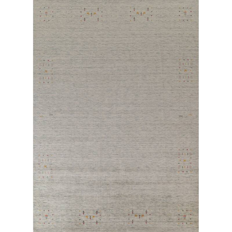 Ivory Tribal Gabbeh Indian Area Rug Handmade Wool Carpet - 9'0"x 11'7"