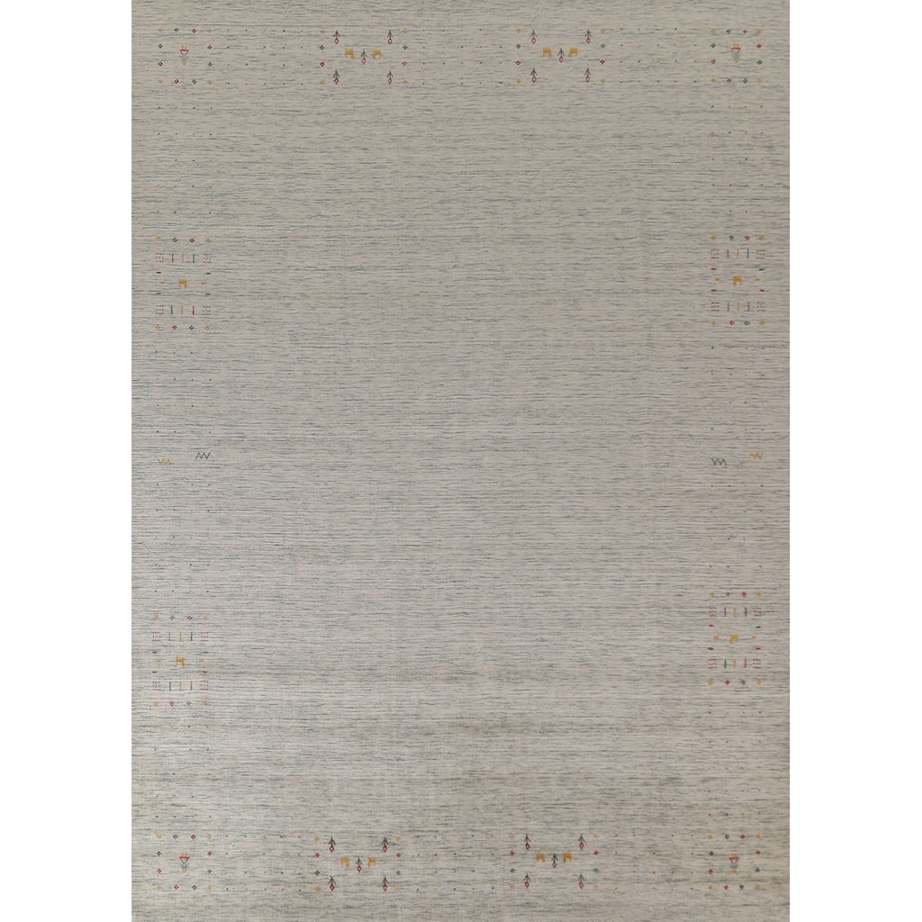 Ivory Tribal Gabbeh Indian Area Rug Handmade Wool Carpet - 9'0"x 11'7"
