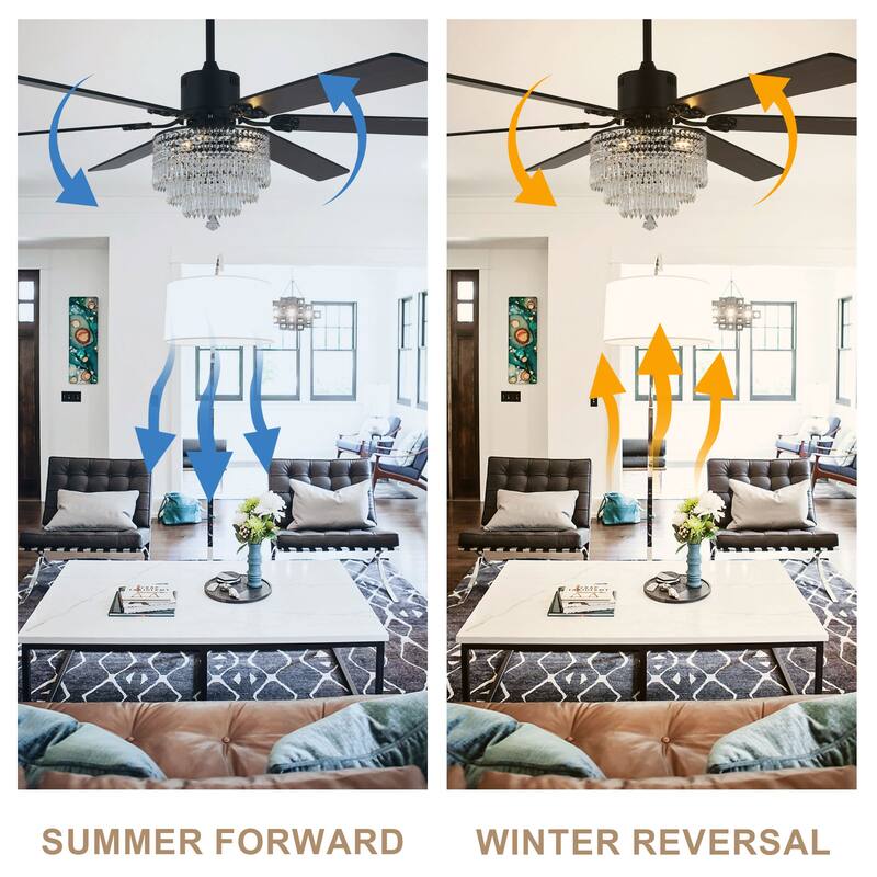 Bella Depot 65" Crystal Ceiling Fan with Light Kit and Remote Control,6-Speed Reversible Ceiling Fan