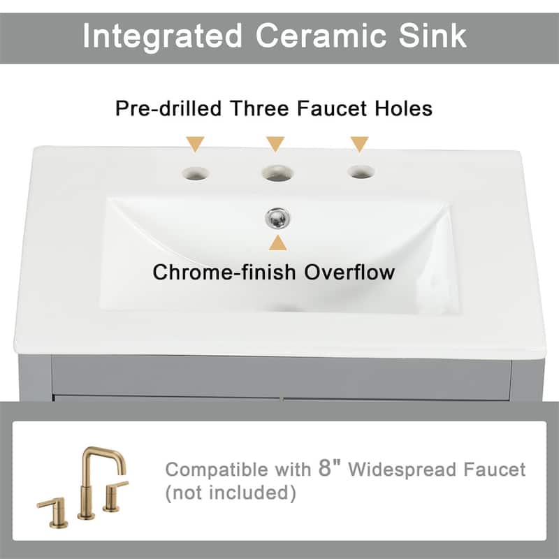 24" Bathroom Wood Vanity Cabinet with Sink, 2 Drawers and Door