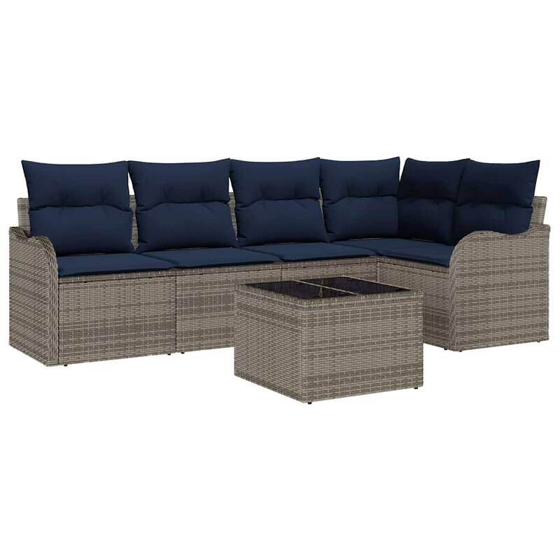 vidaXL 5/6 Garden Sofa Set with Cushions Black/Brown/Grey Poly Rattan - 91.5 x 48.2 x 27.2