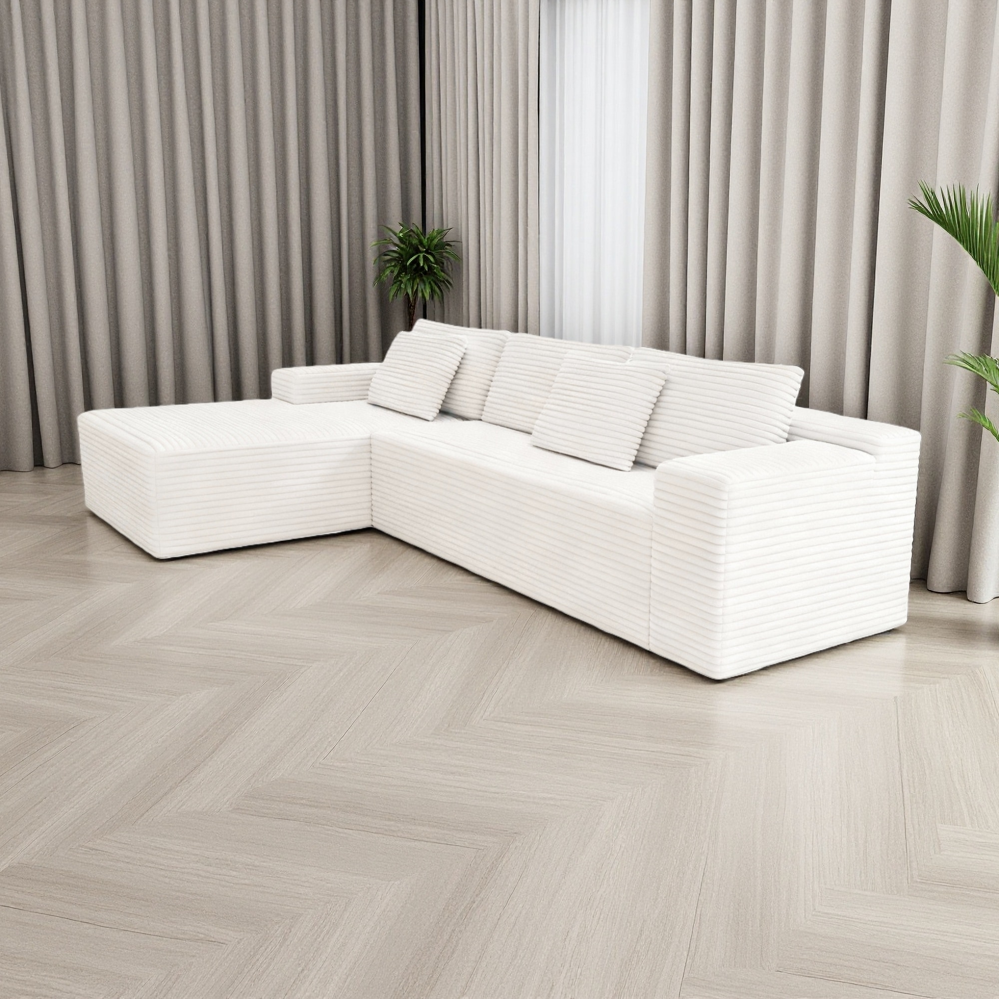 104.3" Plush Corduroy Modular Sectional Sofa with Chaise Lounge and No Assembly Required