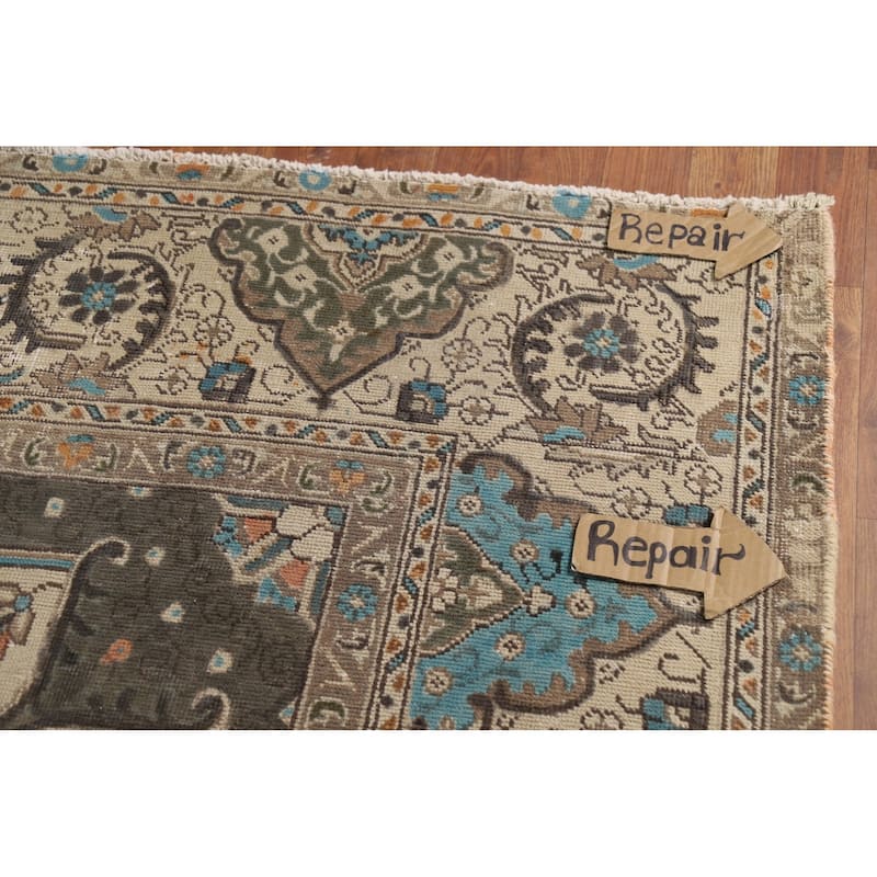 Distressed Tabriz Persian Rug Handmade Floral Wool Carpet - 9'5" x 12'4"
