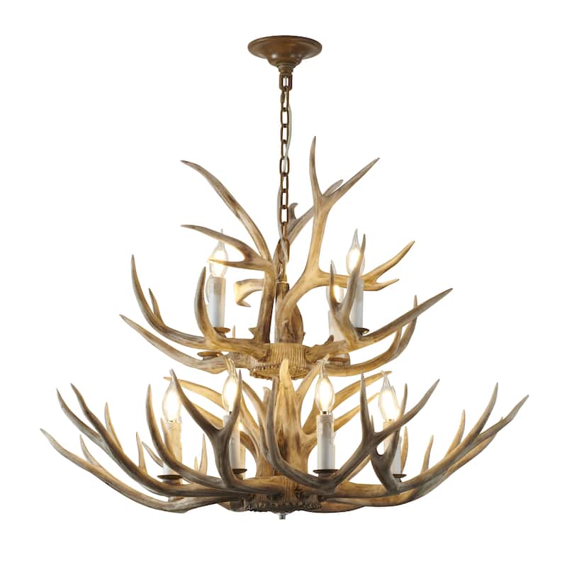 12-Light 2 Tier Antler Horn Chandelier
