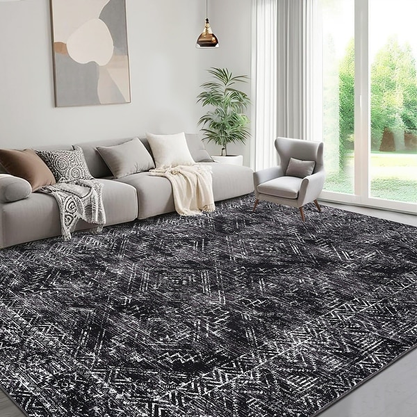 Garvee Vintage Distressed Diamond Geometric Area Rug - Bed Bath