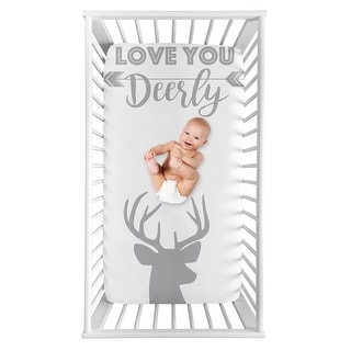 Grey Woodland Deer Collection Boy Photo Op Fitted Crib Sheet - Gray and White Stag