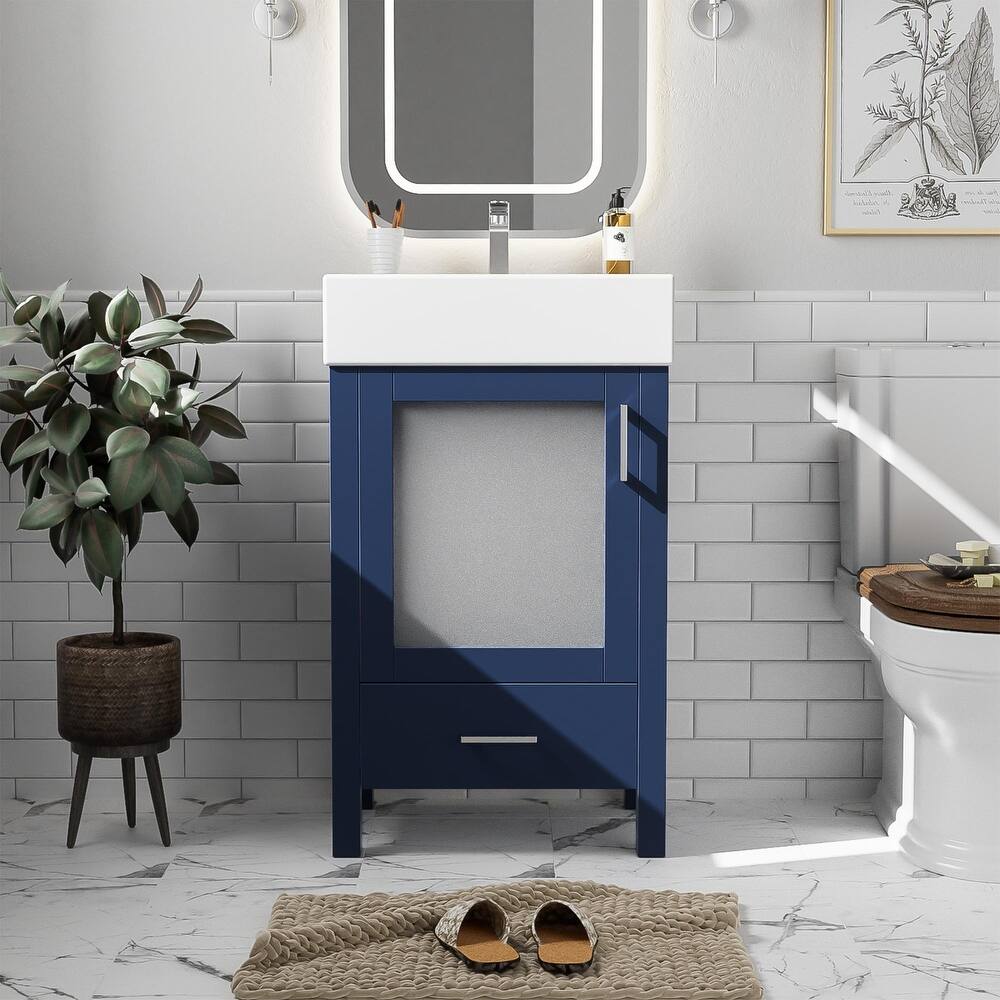 GDFStudio - Solis Modern Compact Freestanding Bathroom Vanity with Ceramic Sink & Soft-Close Drawer