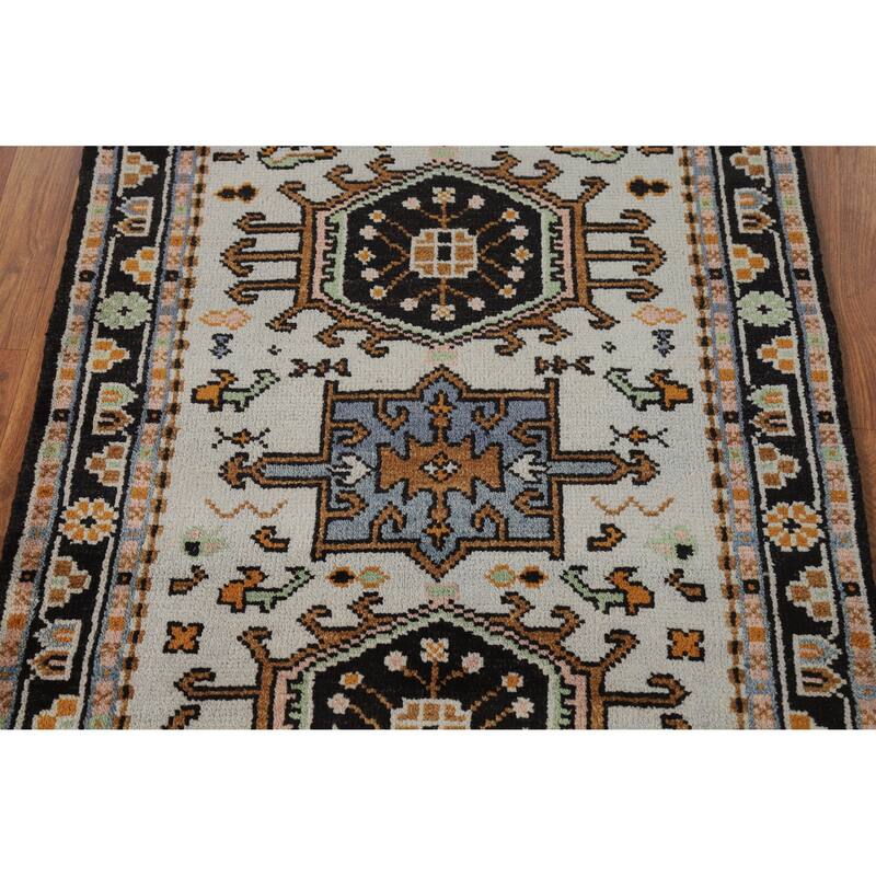 Hand Knotted Oriental 100% Wool Carpet Transitional Geometric Greys & Charcoal Khotan Area Rug - 5' 1'' X 3' 0''