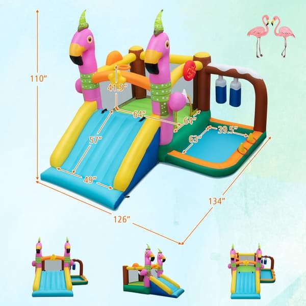7-in-1 Flamingo Inflatable Bounce House with Slide without Blower - 134" x 126" x 110"