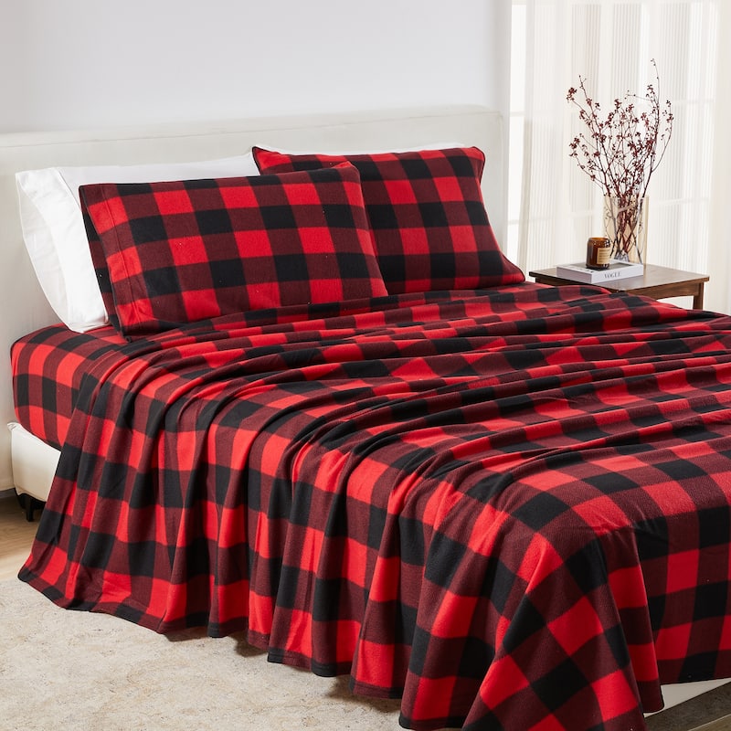 Great Bay Home Super Soft Extra Plush Plaid Fleece Bed Sheet Set
