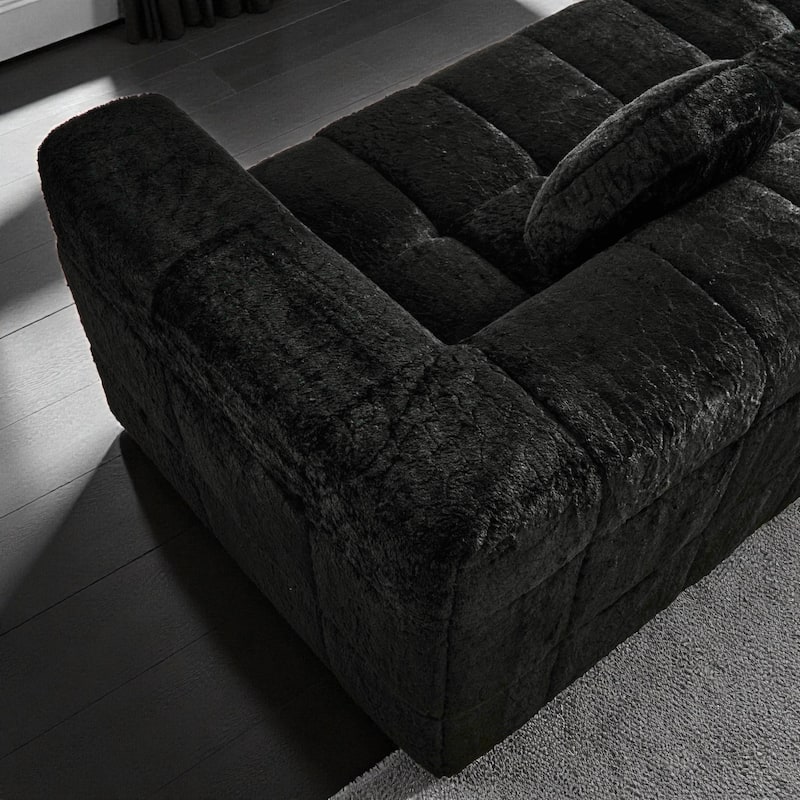 66.5" Modern Boneless Cloud Sofa, 2-Seater Foam Couch with Checkered Design & Plush Lychee-Textured Fabric, Circular Pillows