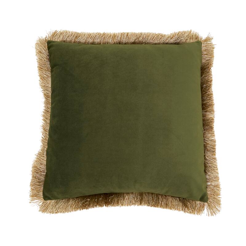 Velvet Fringe Throw Pillow - 18"x18" - Feather Down - Green