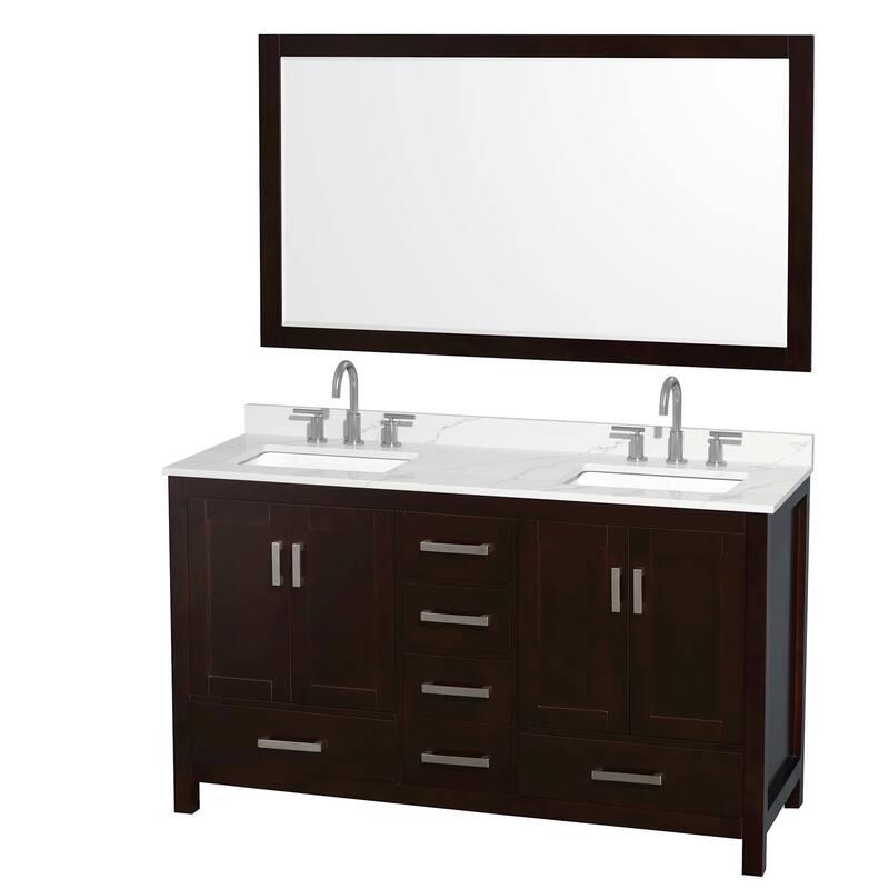 Wyndham Collection WCS141460D-QTZ-US3M58 Sheffield 60" Free Standing - Espresso / Giotto Quartz Top / Brushed Chrome