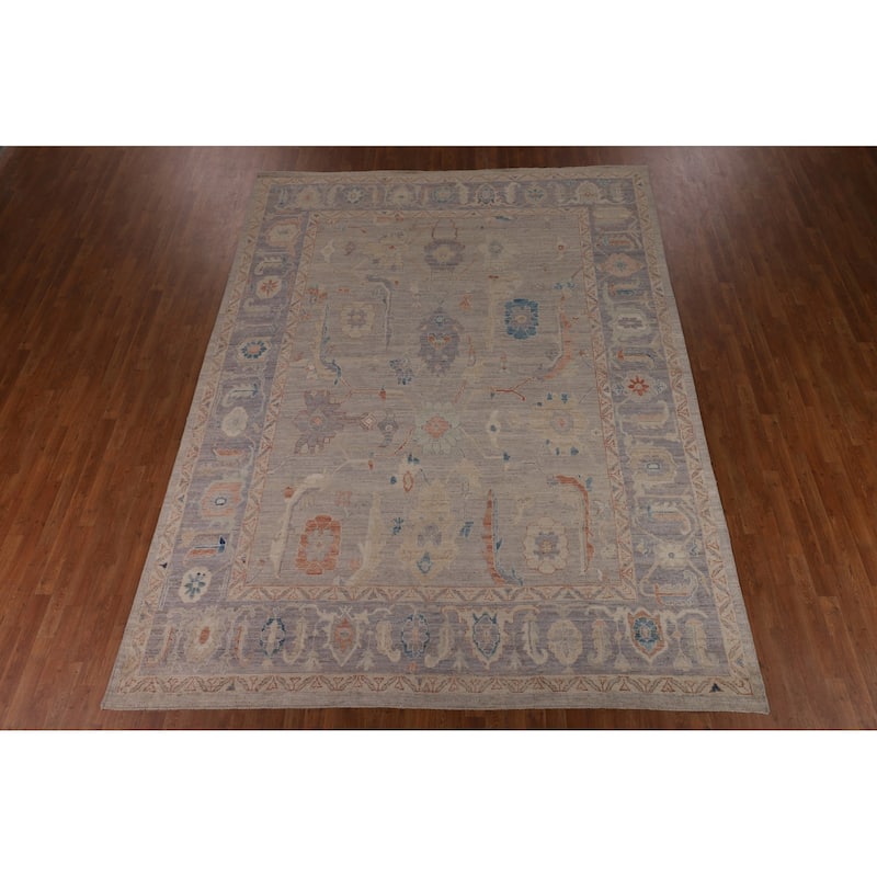 Vegetable Dye Oushak Turkish Rug Hand-Knotted Bedroom Wool Carpet - 9'2"x 12'0"