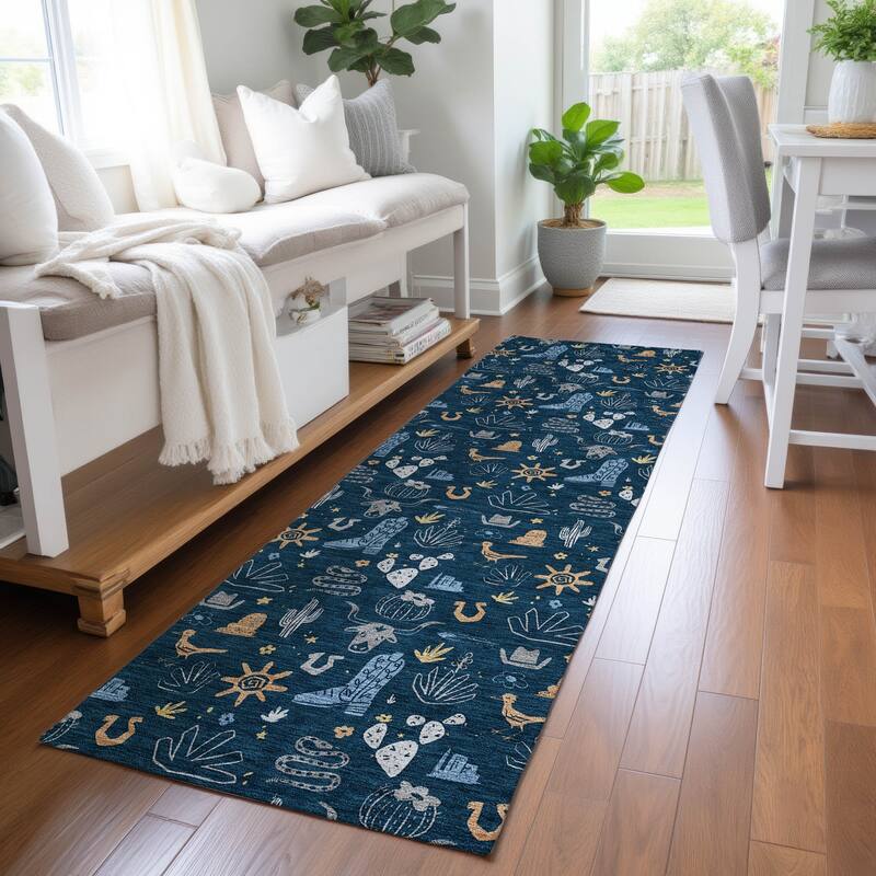 Machine Washable Indoor/ Outdoor Cowboy Ranch Chantille Rug