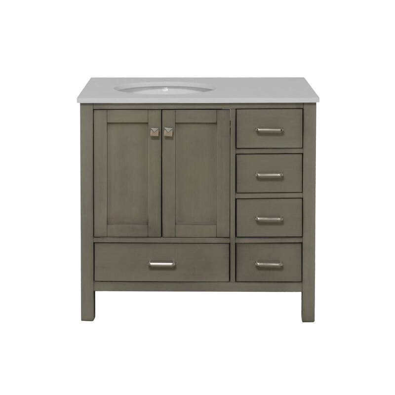 KitchenBathCollection Horizon 36" Bathroom Vanity with Engineered White Top