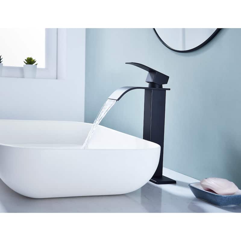 Waterfall Bathroom Sink Single Handle Faucet with Pop Up Drain, No Overflow, Corrosion and Rust Resistant