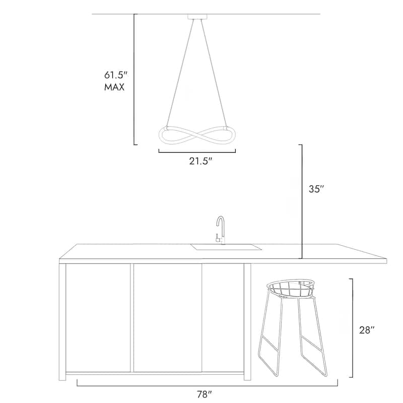 21.5-inch Modern Integrated LED Chandelier White Gold Pendant Light for Dining Room - 21.5" D x 40" H
