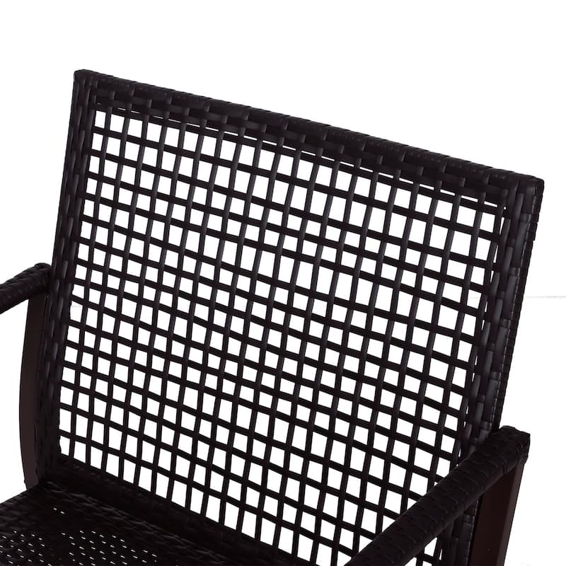 Brown Wicker Outdoor Rocking Chair Set with Cream Cushions and Table - 25.75" W x 30" D x 32.5" H