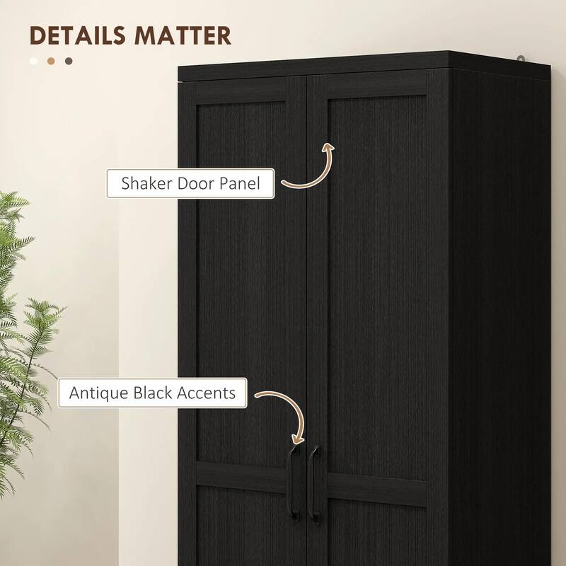 63" 2-Door Kitchen Pantry, Freestanding with 2 Adjustable Shelves