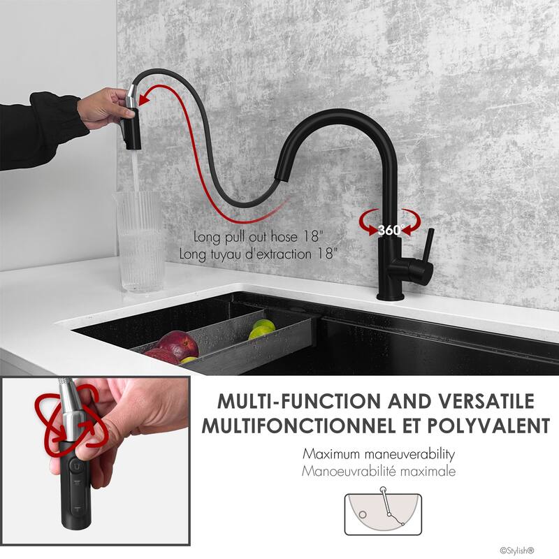 Modena Single Handle Brushed Gold Pull Down Kitchen Faucet with Reversible Osmosis