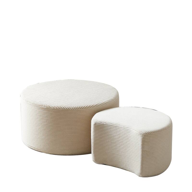 Nesting Coffee Table Set Of 2,Upholstered,Foam Round Coffee Table Side Table End Table Ottoman, No Assembly