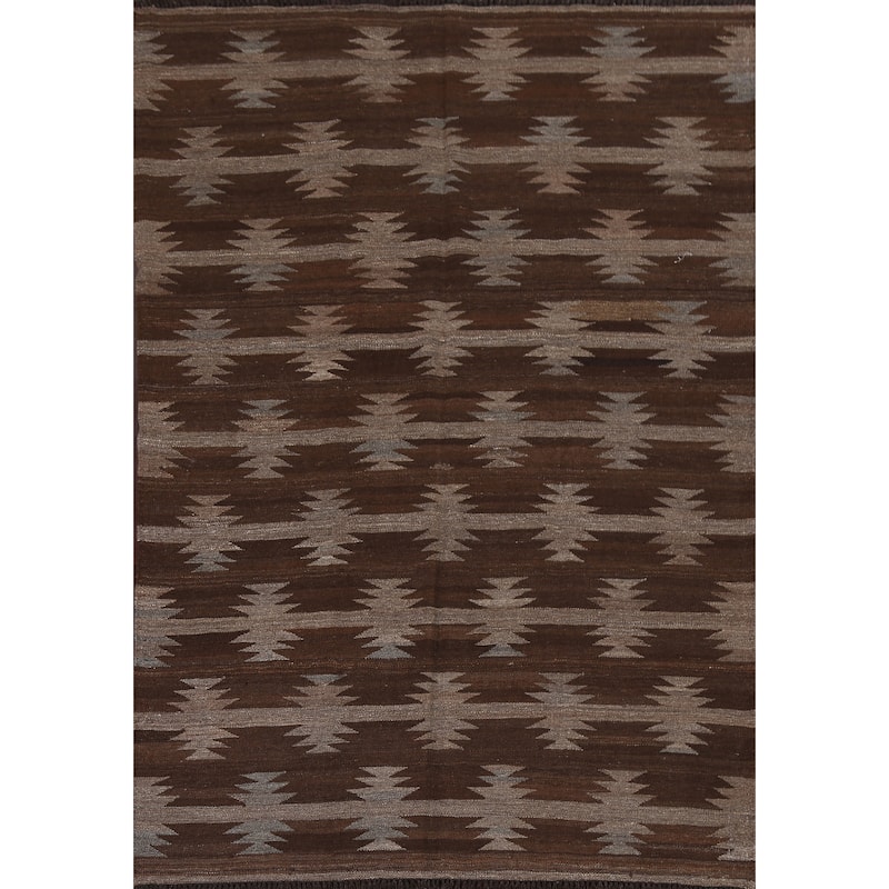 Geometric Tribal Natural Dye Kilim Oriental Wool Area Rug Flat-weave - 4'7" x 6'7"