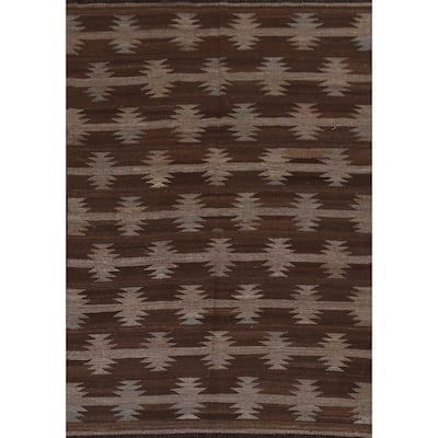 Geometric Tribal Natural Dye Kilim Oriental Wool Area Rug Flat-weave - 4'7" x 6'7"