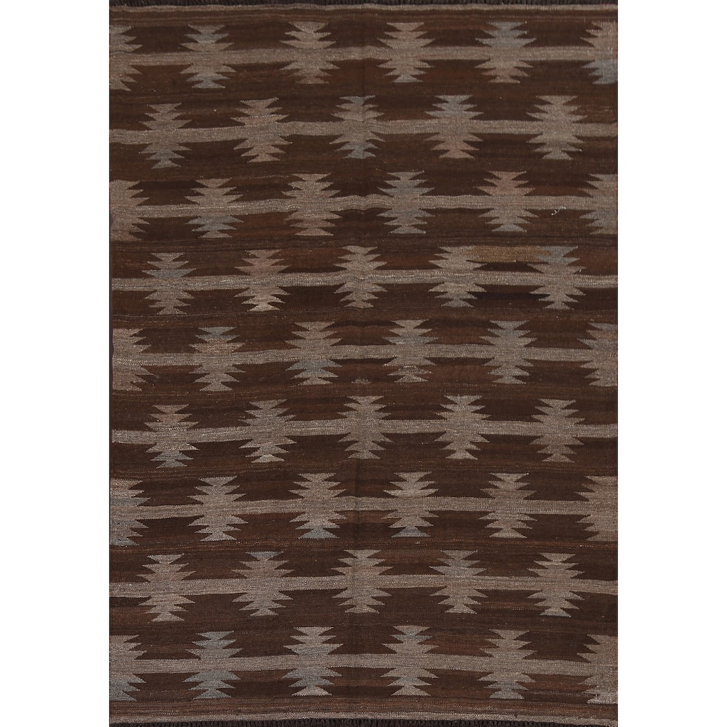 Geometric Tribal Natural Dye Kilim Oriental Wool Area Rug Flat-weave - 4'7" x 6'7"