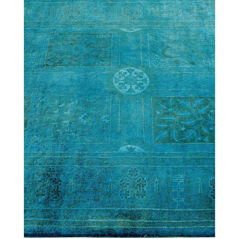 Overton Hand Knotted Wool Vintage Inspired Modern Contemporary Overdyed Blue Runner Rug - 3' 2" x 20' 4"