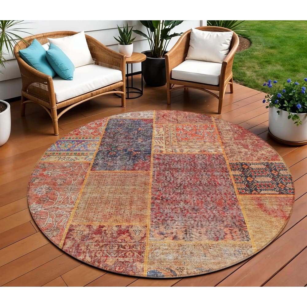 HomeRoots Patchwork Transitional Rectangle Outdoor Rug