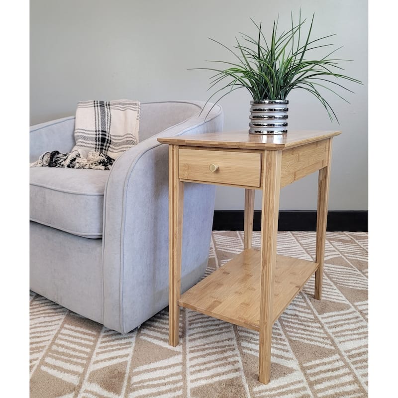 Solid Bamboo Recliner Table with Drawer