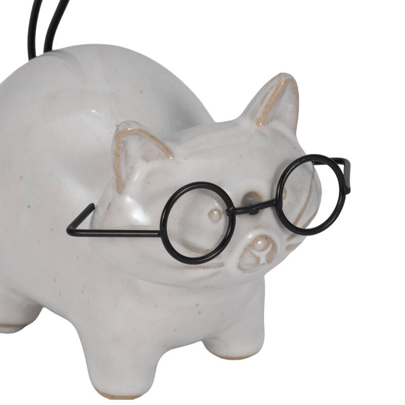6" Ceramic Kitten with Glasses Figurine, Contemporary White and Black Standing Cat Decorative Accent For Home - 6" x 3" x 5"