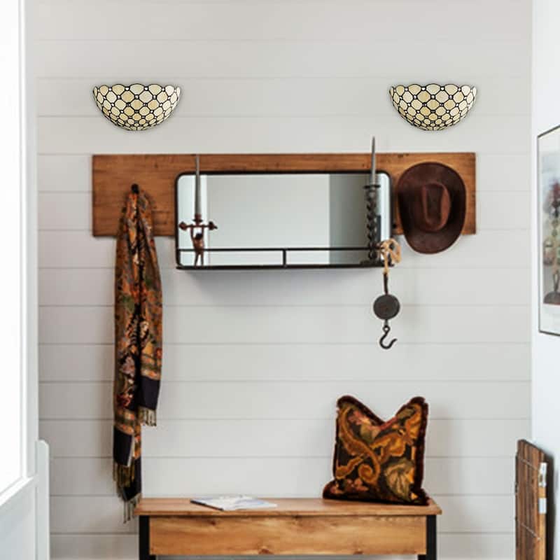 Anzio Tiffany Wall Sconce Antique Black & Art Stained Glass Shade with Crystal Beads