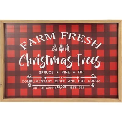 Plaid "Farm Fresh Christmas Trees" Framed Christmas Wall Sign - 18.75" x 13" - Red - 18.75" x 13"