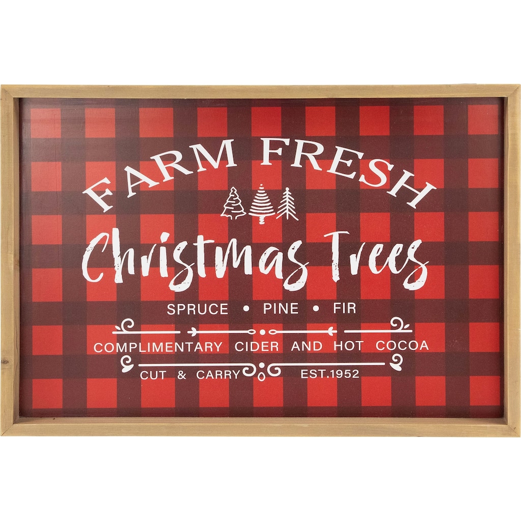 Plaid "Farm Fresh Christmas Trees" Framed Christmas Wall Sign - 18.75" x 13" - Red - 18.75" x 13"