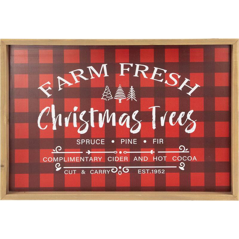 Plaid Farm Fresh Christmas Trees Framed Christmas Wall Sign - 18.75" x 13" - Red