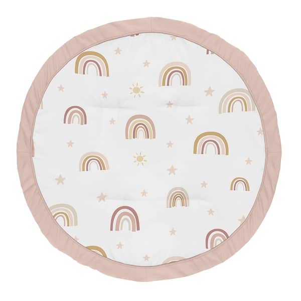 slide 2 of 4, Boho Rainbow Girl Baby Tummy Time Playmat - Blush Pink Dusty Rose Gold Yellow Mauve Taupe Beige Tan Bohemian Stars Sun Celestial