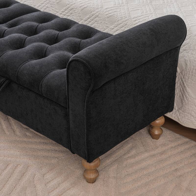 65.7"W Tufted Upholstered Storage Bench With Double Lids,Rubberwood Legs