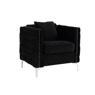 Velvet Upholstered Accent Chair with 1 Pillow