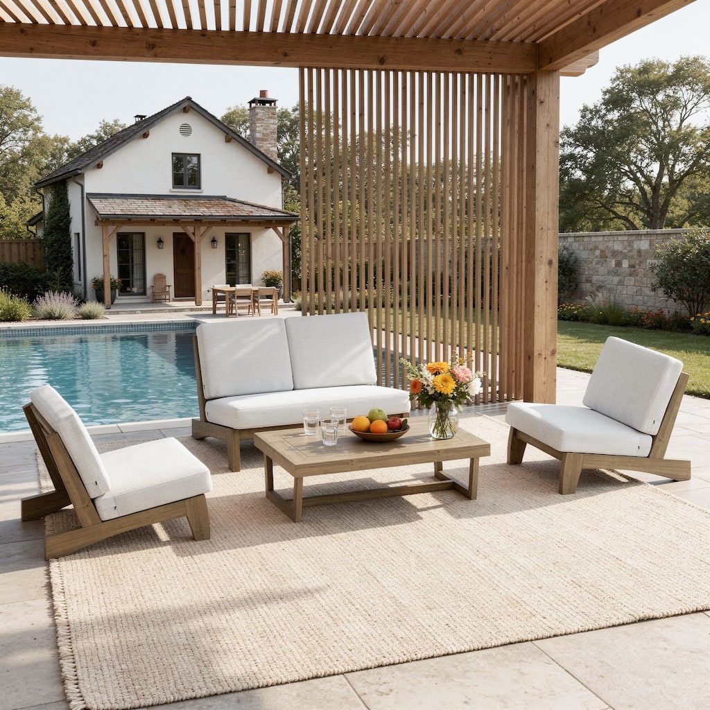 Patio 4 Pieces Teak Wood Conversation Set With Coffee Table